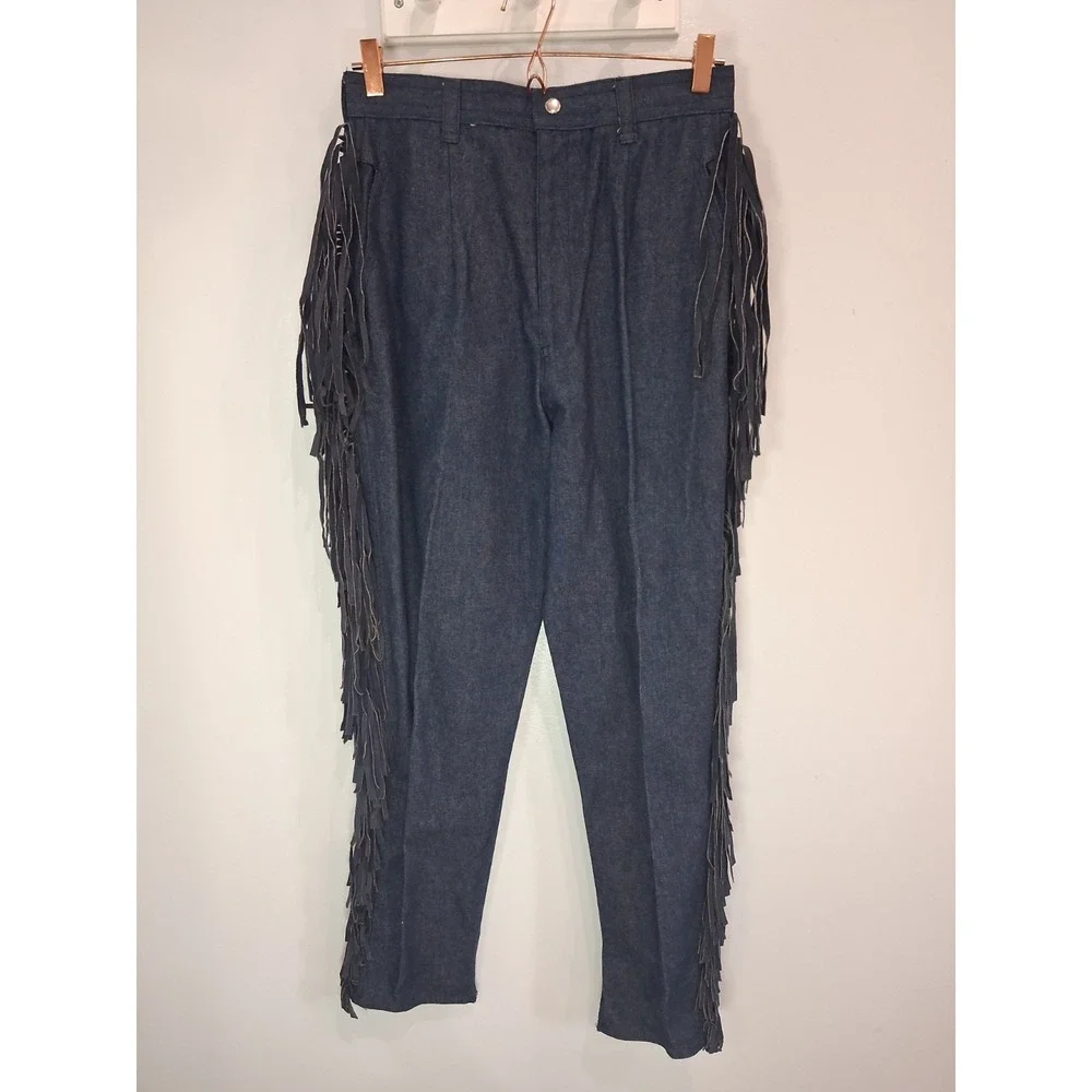 Archival 1980s Kansai Yamamoto Denim Suit Leather Fringe Hannya Mask Japan